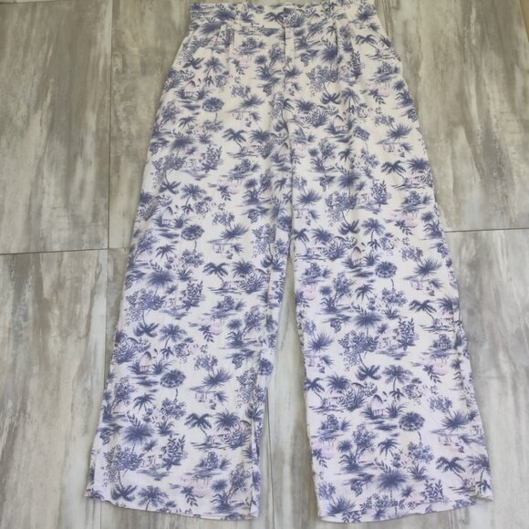 Abercrombie & Fitch Linen Blend Tropical Palm Tree Print Wide Leg Pant l - Picture 10 of 11